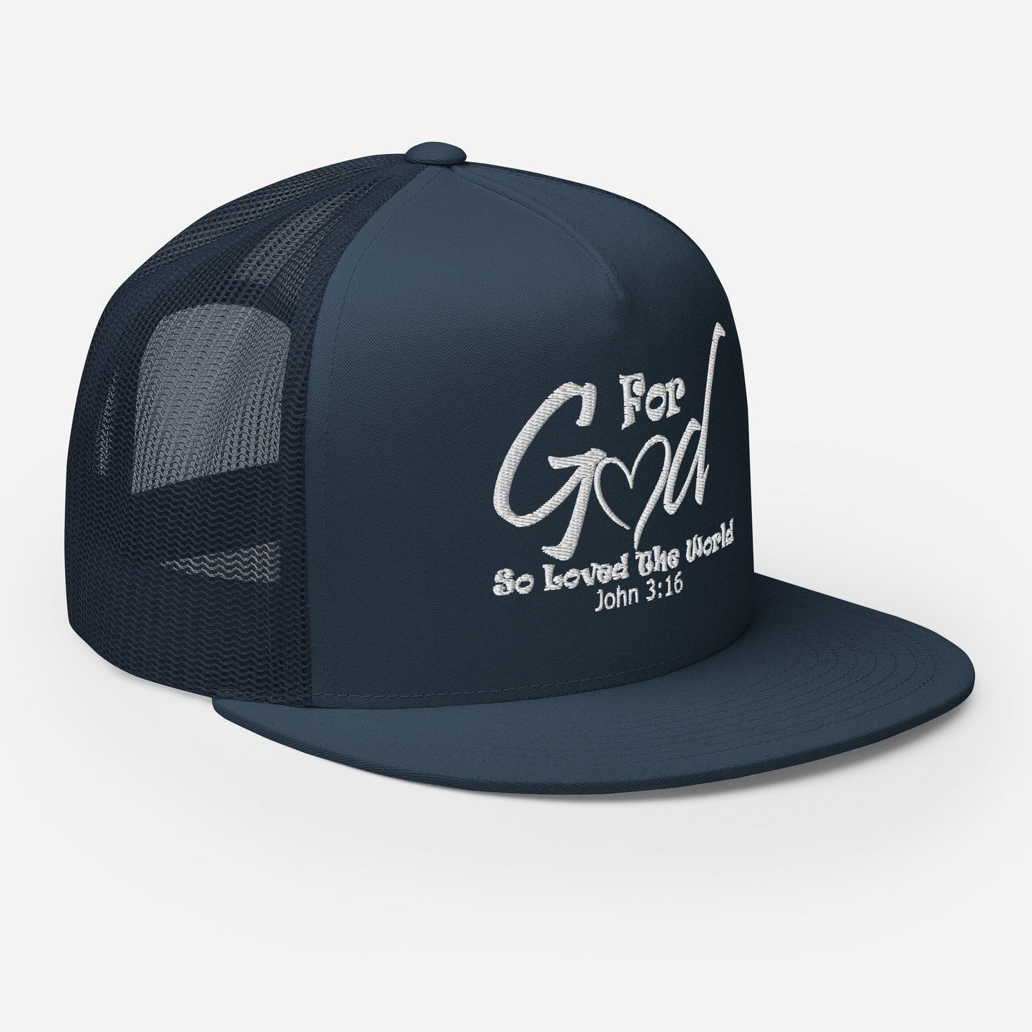 "For God So Loved the World" Christian Hat, Bible Verse Hat, Yupoong 6006 Trucker Cap - Wellness Shine