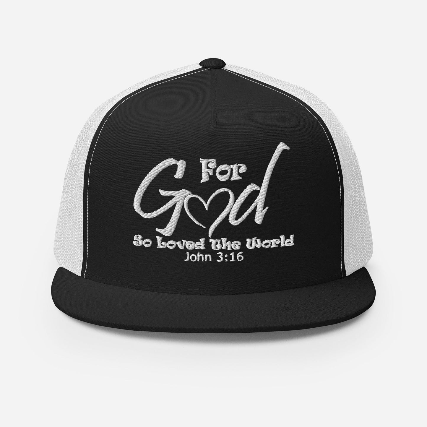 "For God So Loved the World" Christian Hat, Bible Verse Hat, Yupoong 6006 Trucker Cap - Wellness Shine