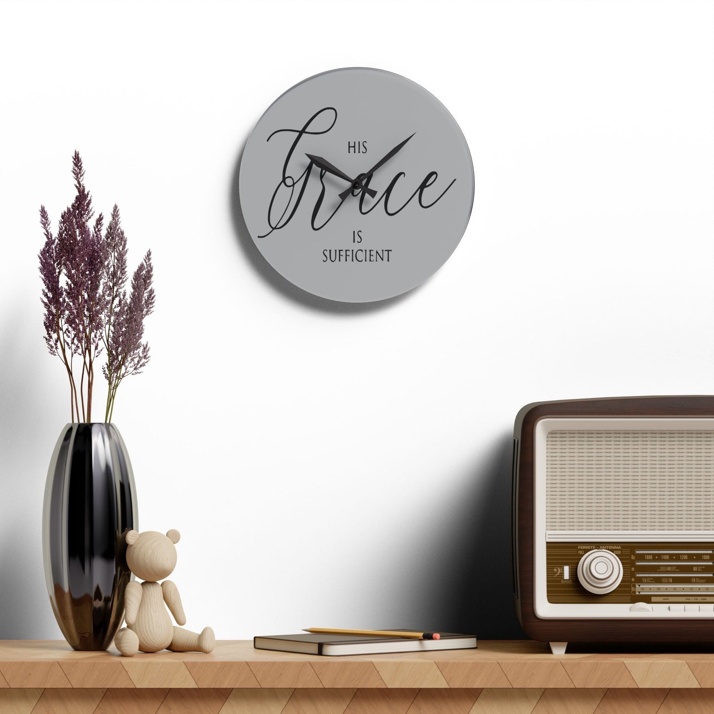 His Grace Is Sufficient Acrylic Wall Clock - Wellness Shine