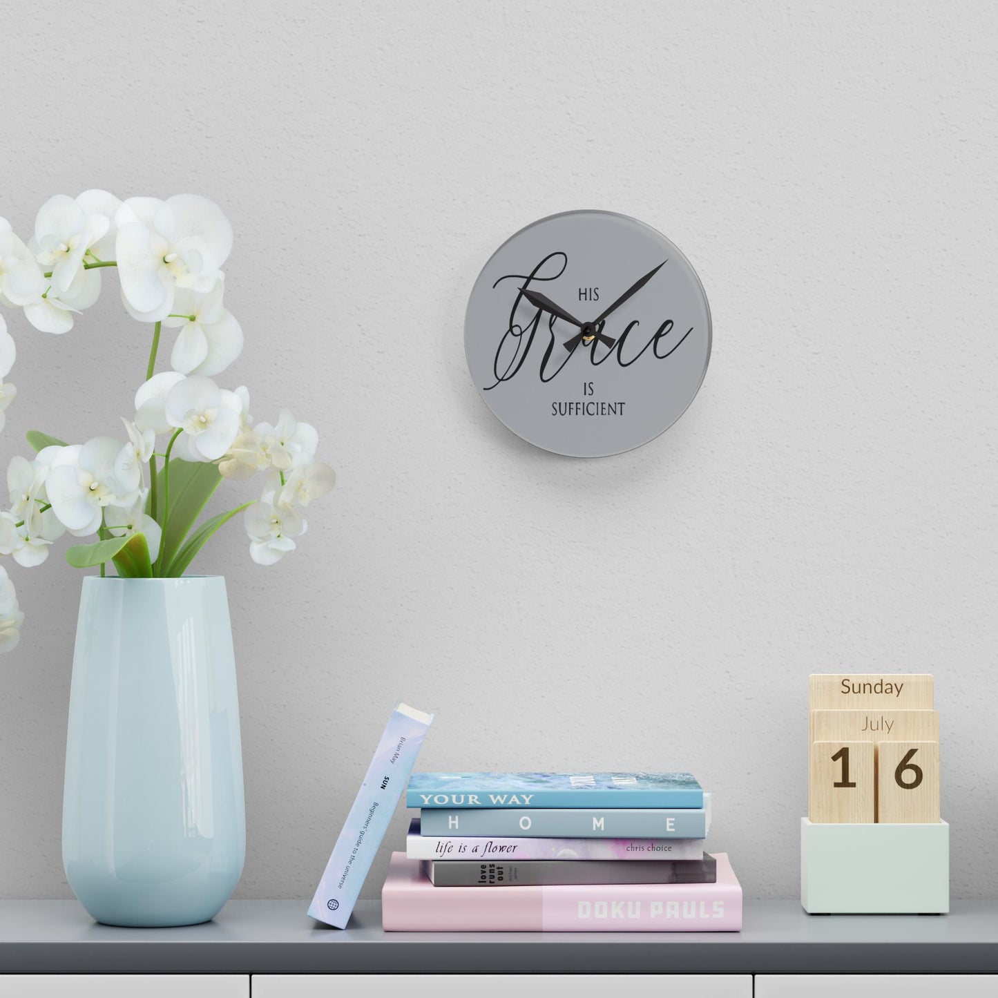 His Grace Is Sufficient Acrylic Wall Clock - Wellness Shine