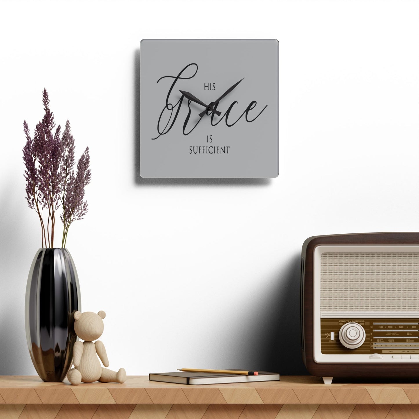 His Grace Is Sufficient Acrylic Wall Clock - Wellness Shine