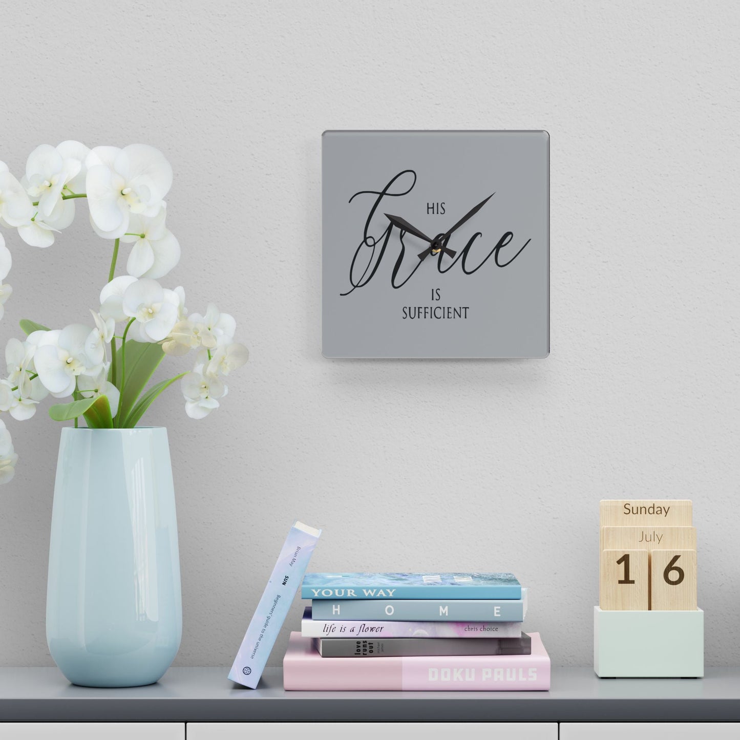 His Grace Is Sufficient Acrylic Wall Clock - Wellness Shine