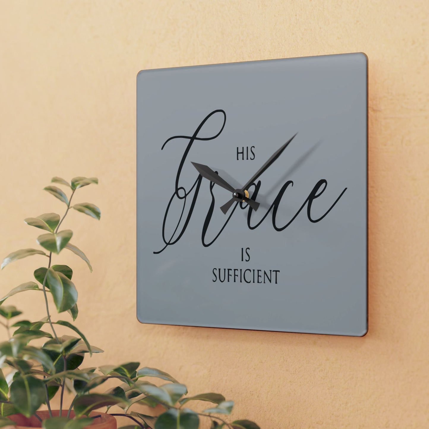 His Grace Is Sufficient Acrylic Wall Clock - Wellness Shine