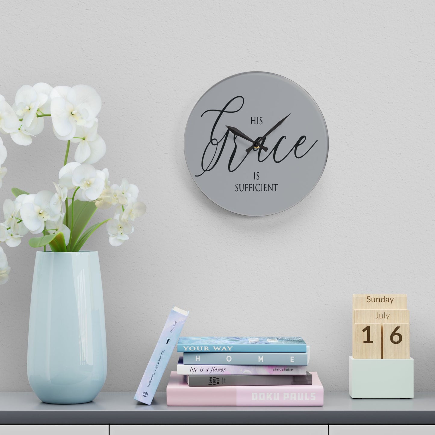 His Grace Is Sufficient Acrylic Wall Clock - Wellness Shine