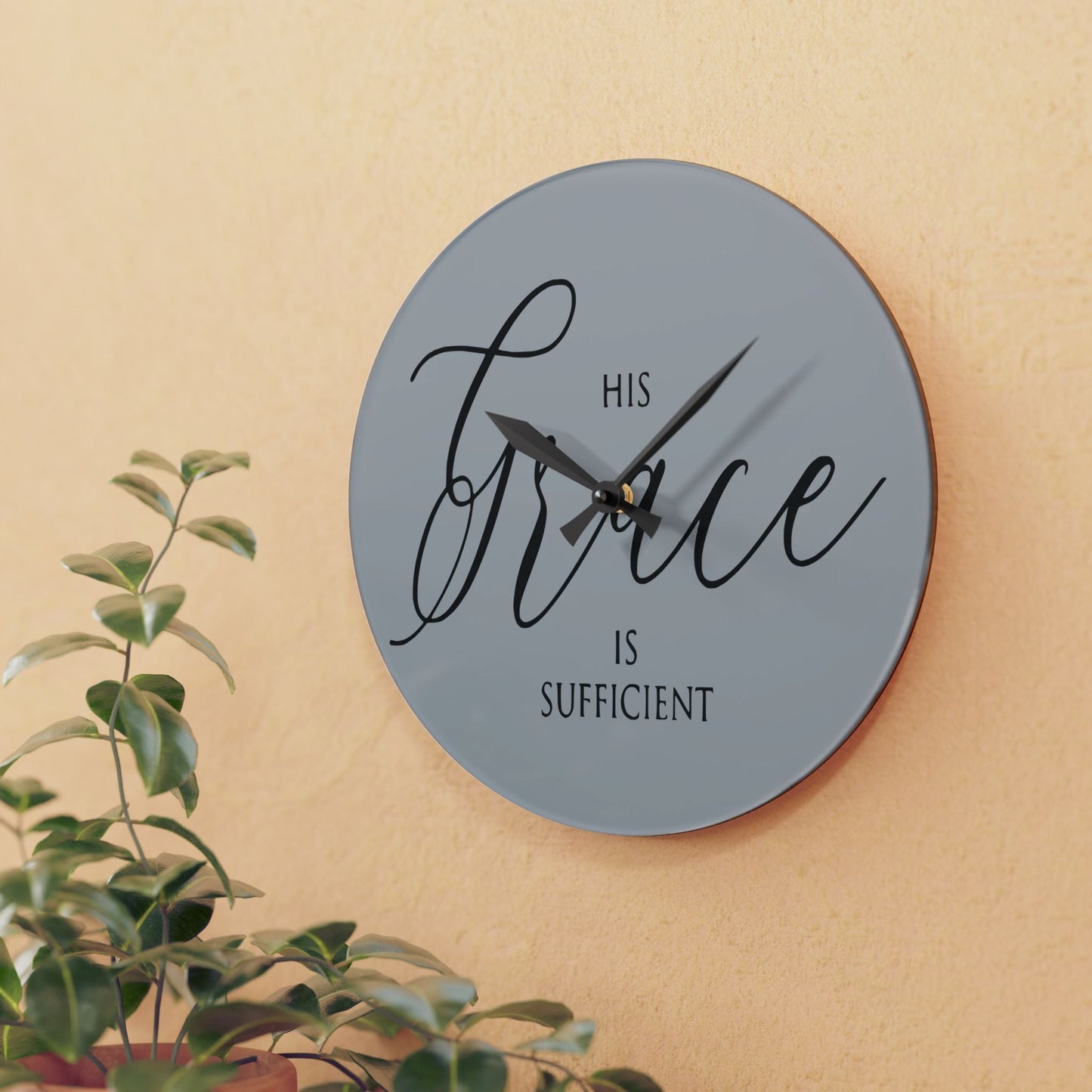 His Grace Is Sufficient Acrylic Wall Clock - Wellness Shine