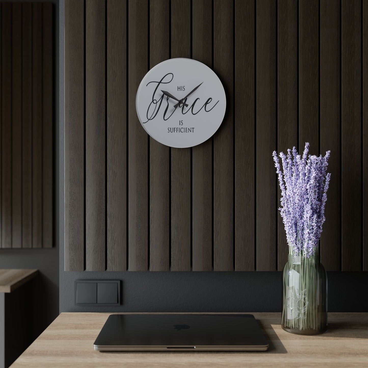 His Grace Is Sufficient Acrylic Wall Clock - Wellness Shine