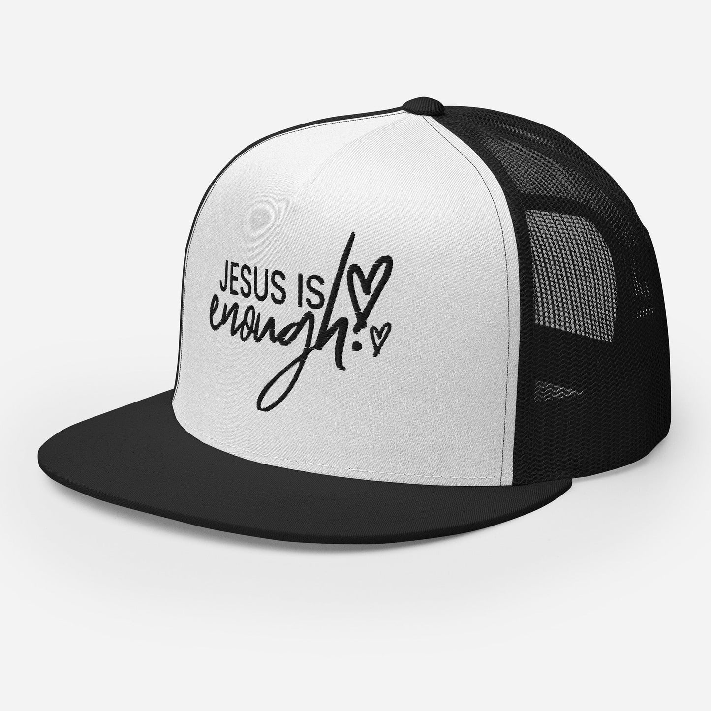 "Jesus Is Enough" Christian Hat, Bible Verse Hat, Yupoong 6006 Trucker Cap - Wellness Shine