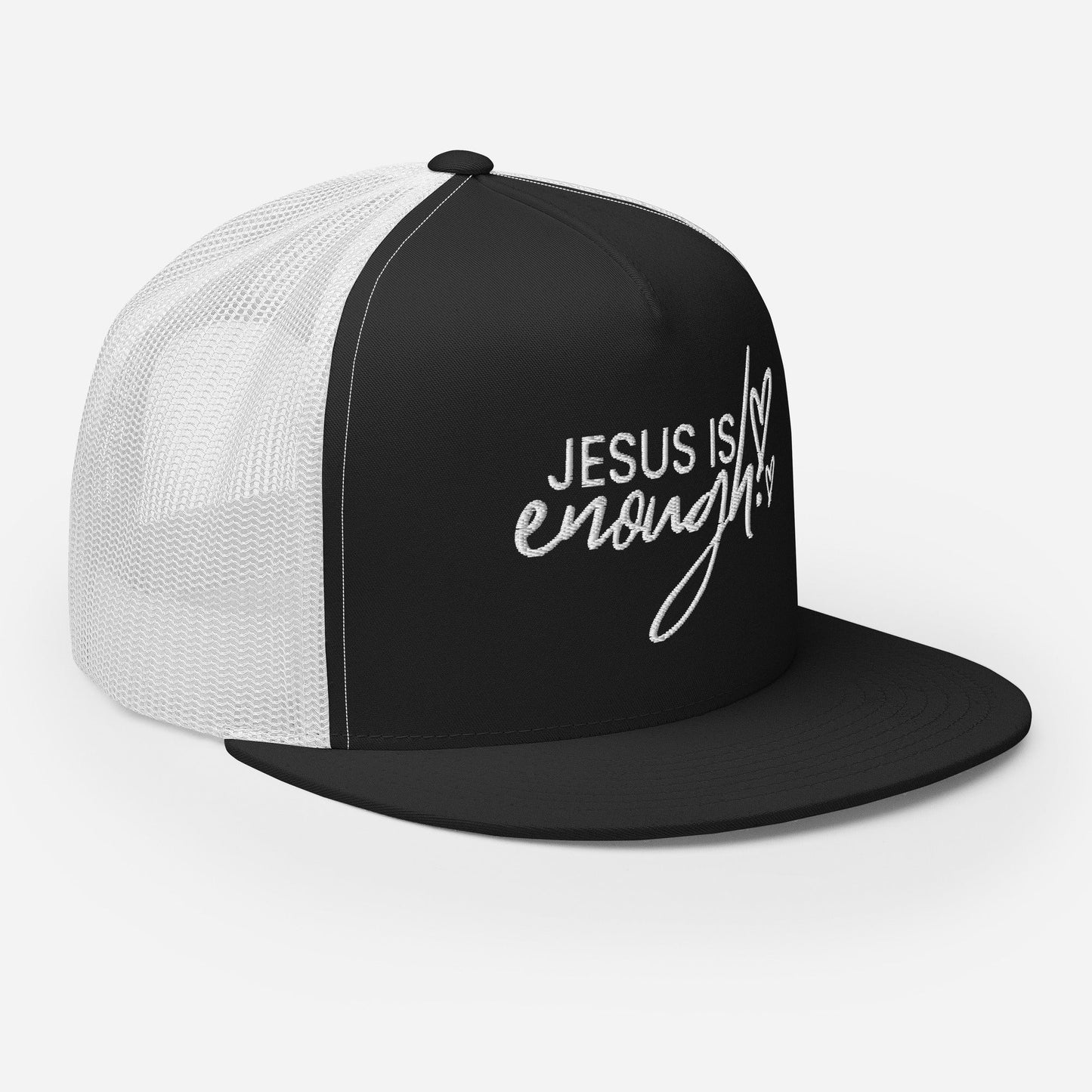 "Jesus Is Enough" Christian Hat, Bible Verse Hat, Yupoong 6006 Trucker Cap - Wellness Shine