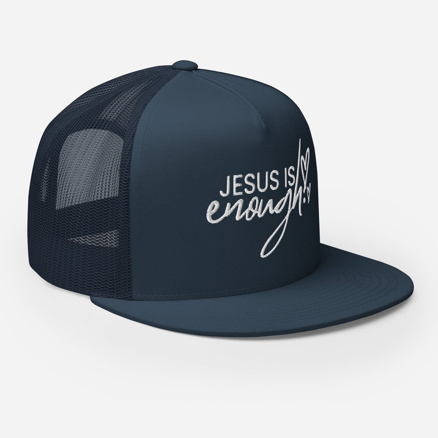 "Jesus Is Enough" Christian Hat, Bible Verse Hat, Yupoong 6006 Trucker Cap - Wellness Shine
