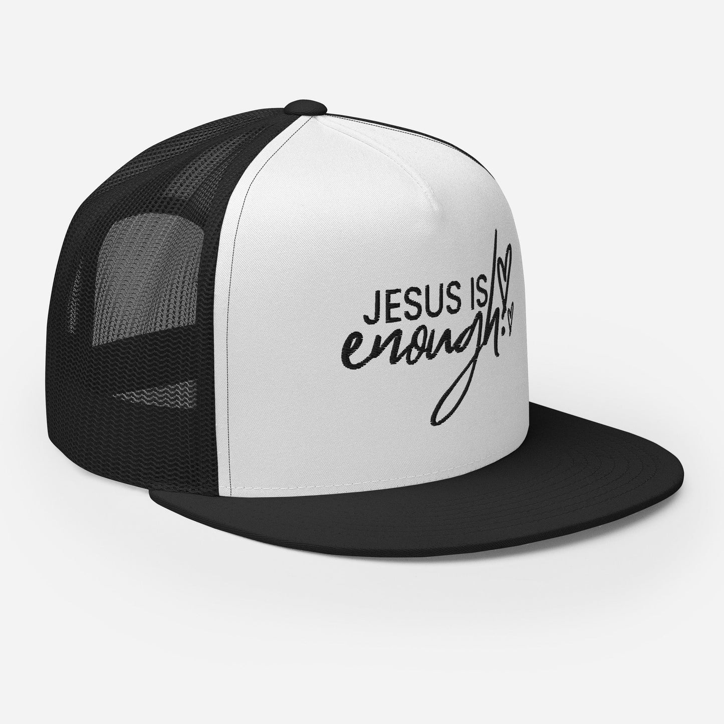 "Jesus Is Enough" Christian Hat, Bible Verse Hat, Yupoong 6006 Trucker Cap - Wellness Shine