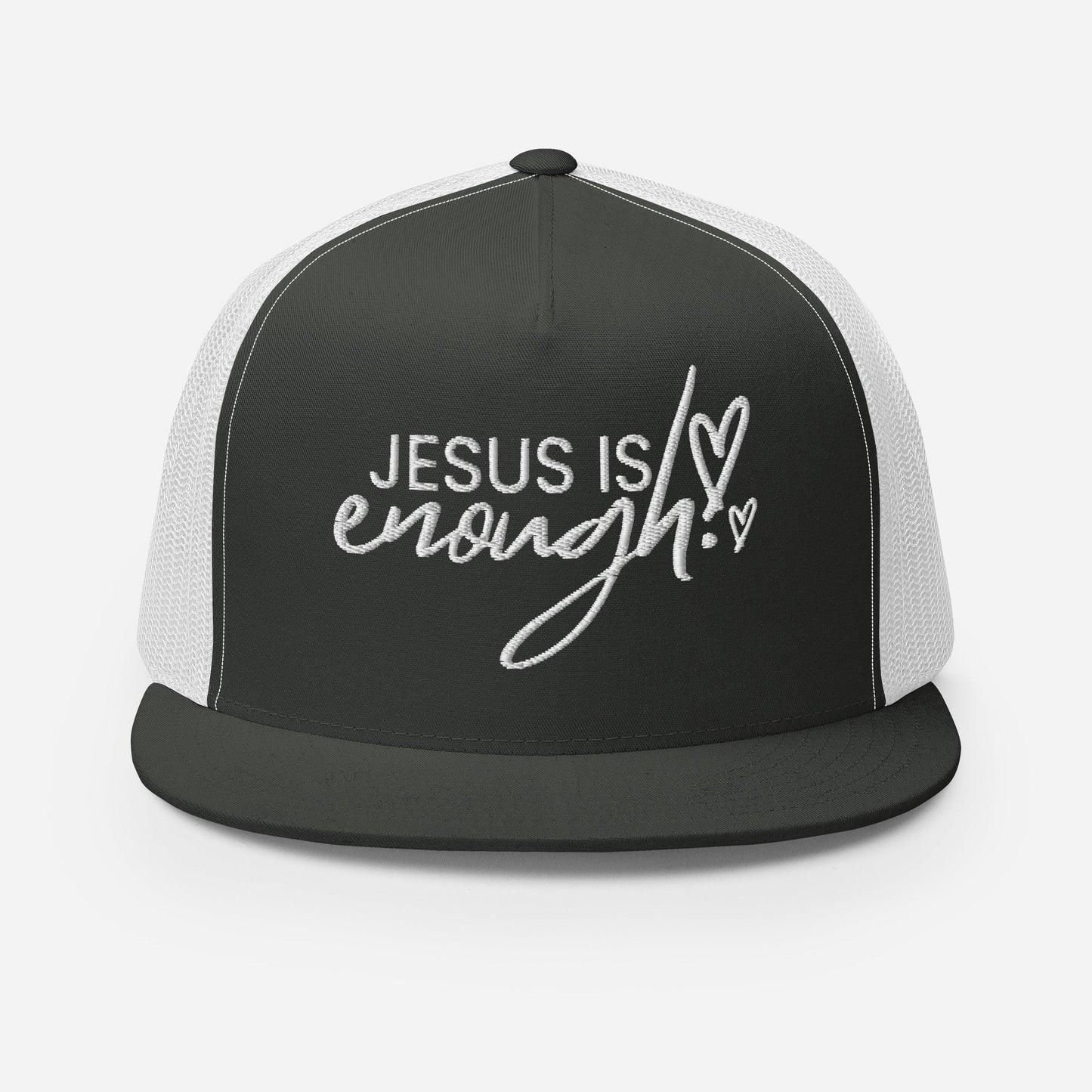 "Jesus Is Enough" Christian Hat, Bible Verse Hat, Yupoong 6006 Trucker Cap - Wellness Shine