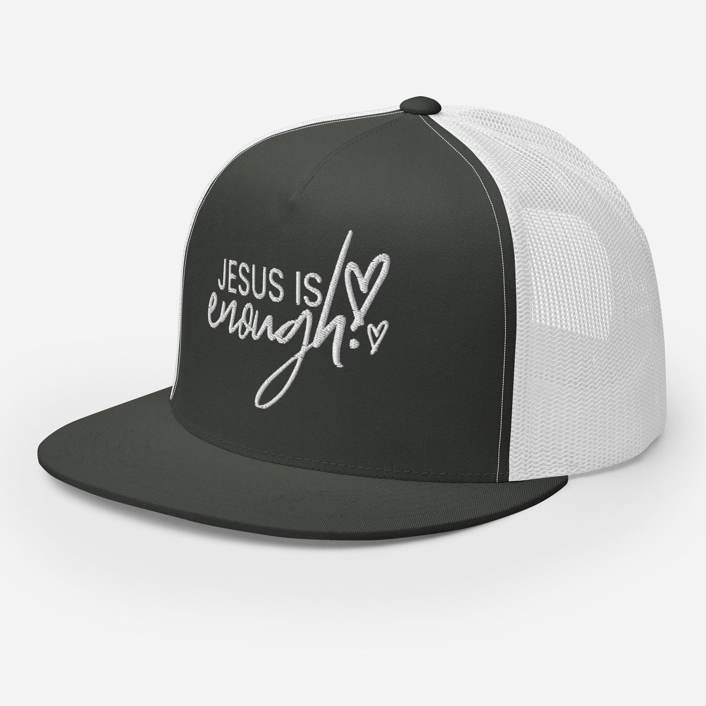 "Jesus Is Enough" Christian Hat, Bible Verse Hat, Yupoong 6006 Trucker Cap - Wellness Shine