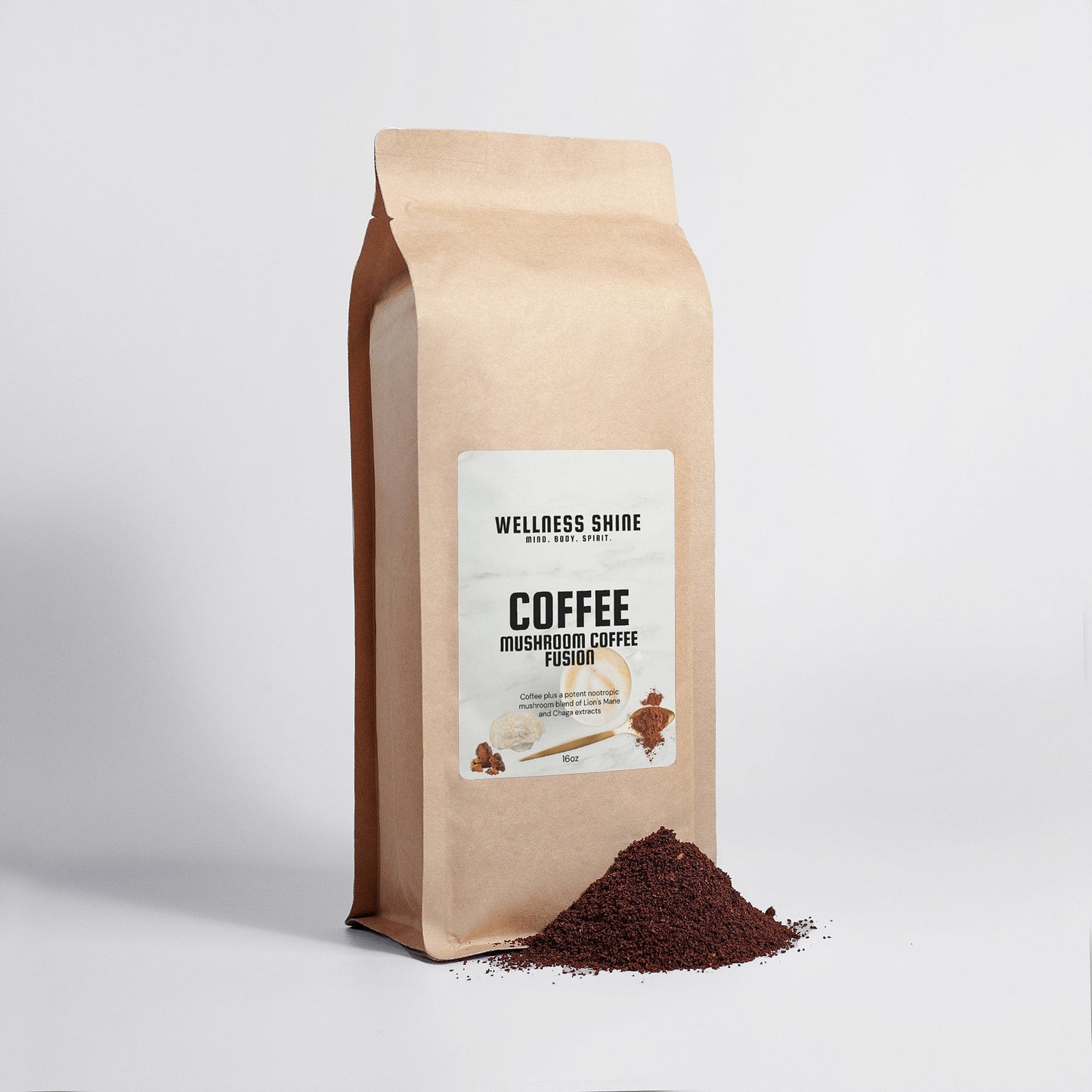 Mushroom Coffee Fusion – Lion’s Mane & Chaga – 16oz by Wellness Shine - Wellness Shine