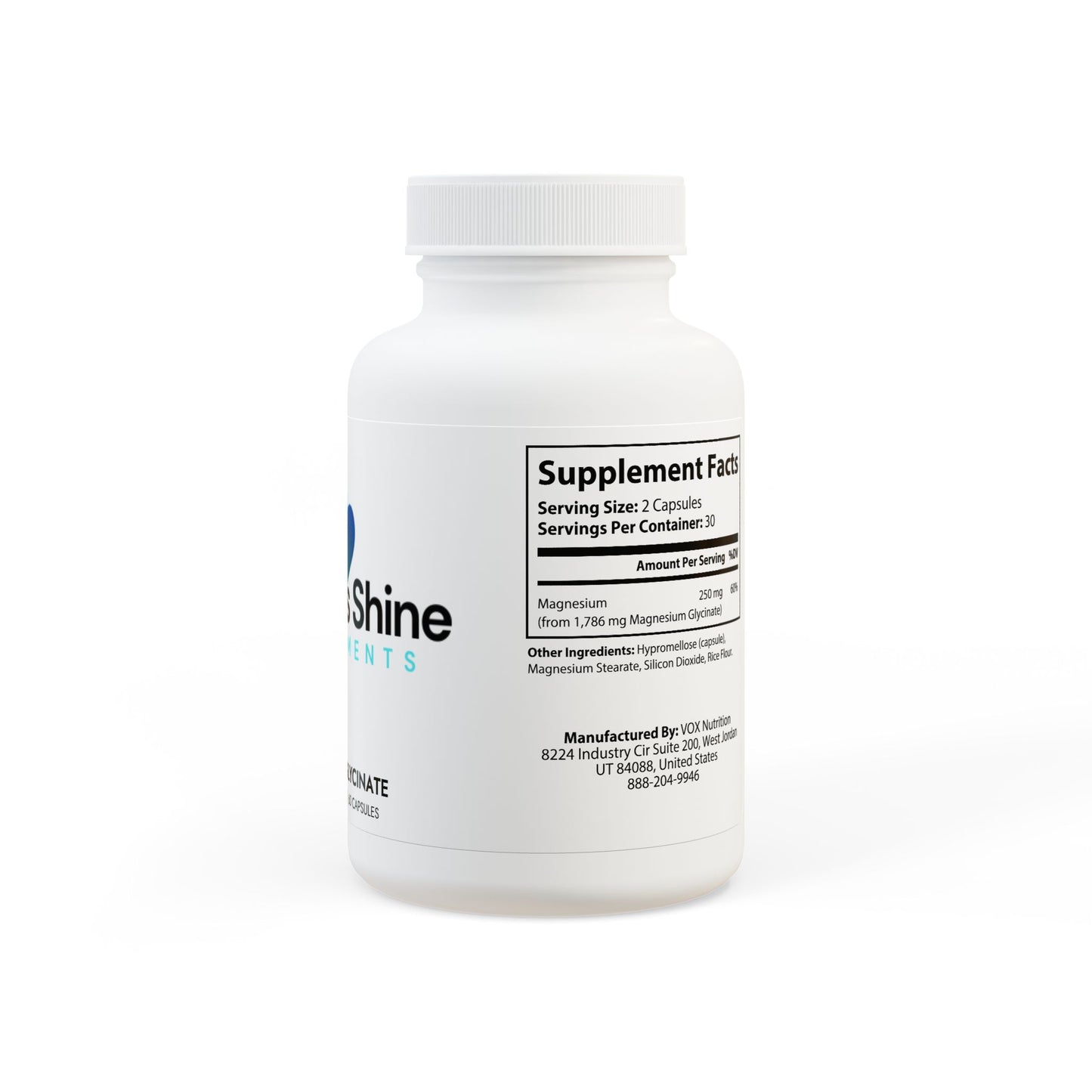 Wellness Shine Magnesium Glycinate Supplement (60 Capsules)