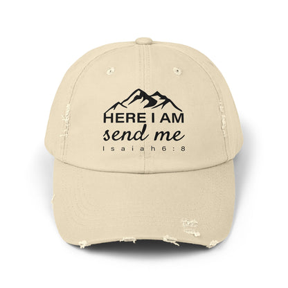 Here I Am Unisex Distressed Cap Christian Accessory