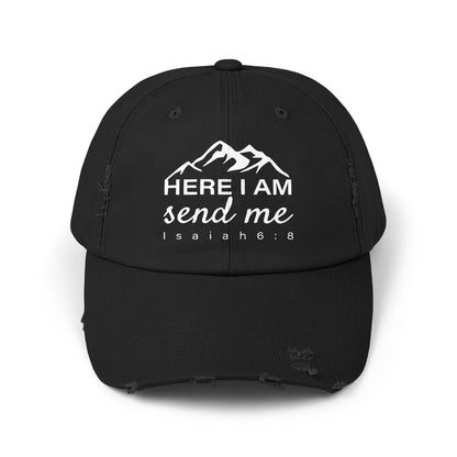 Here I Am Unisex Distressed Cap Christian Accessory