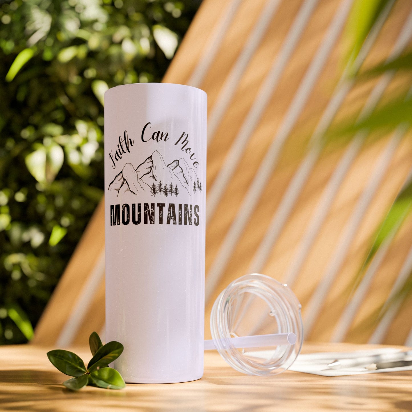 Faith Can Move Mountains Skinny Tumbler with Straw, 20oz