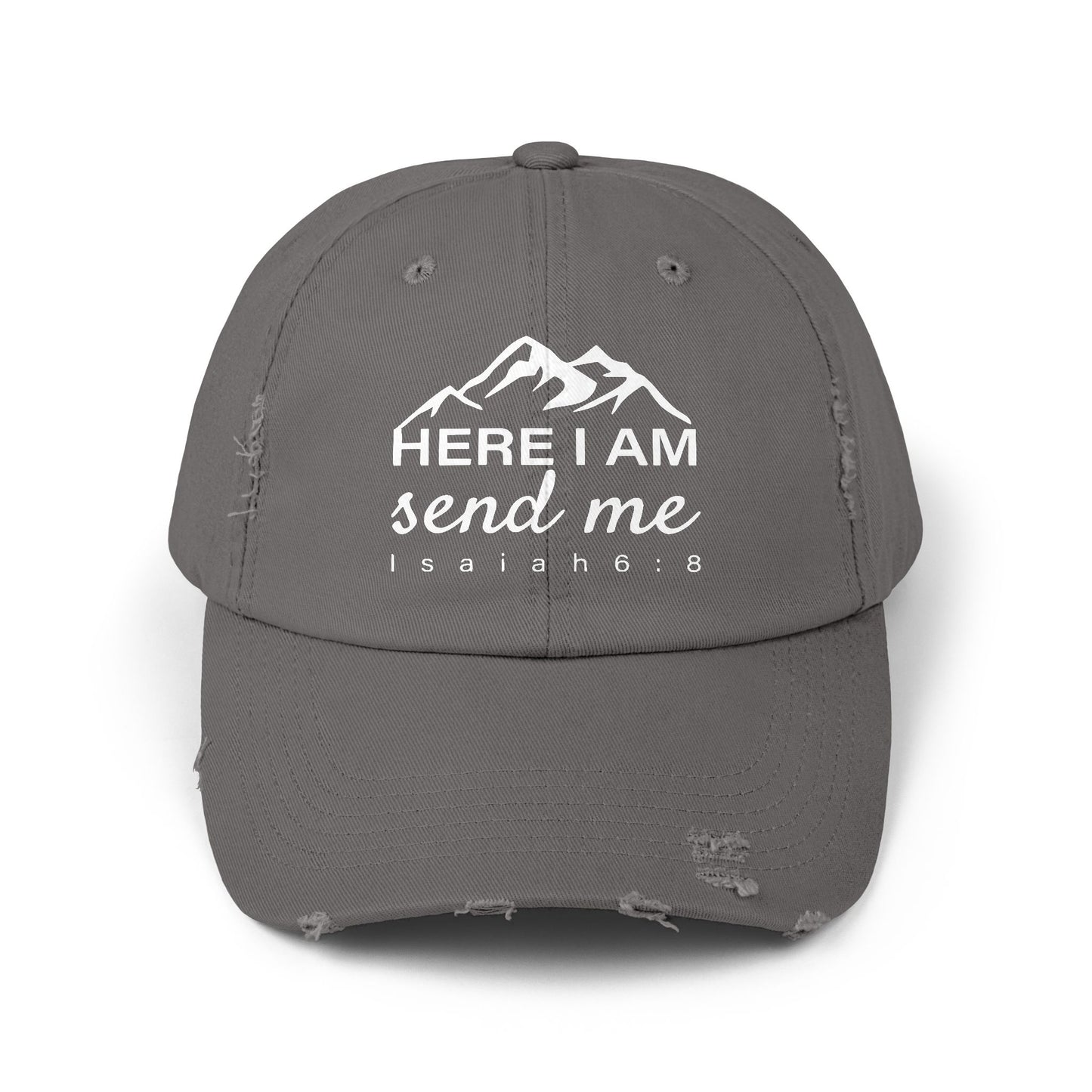 Here I Am Unisex Distressed Cap Christian Accessory