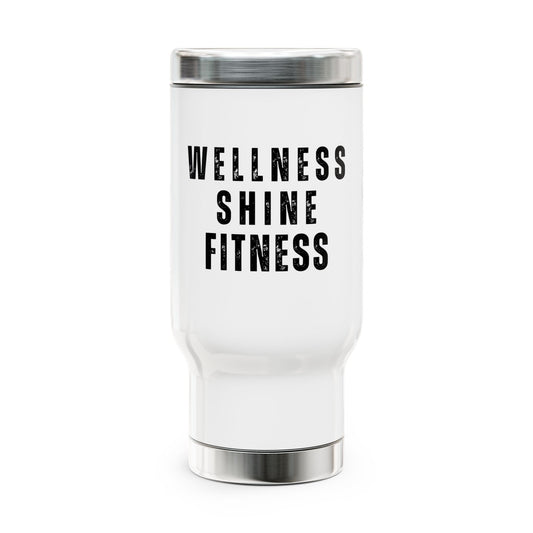 Wellness Shine Fitness Stainless Steel Travel Mug with Handle, 14oz, White