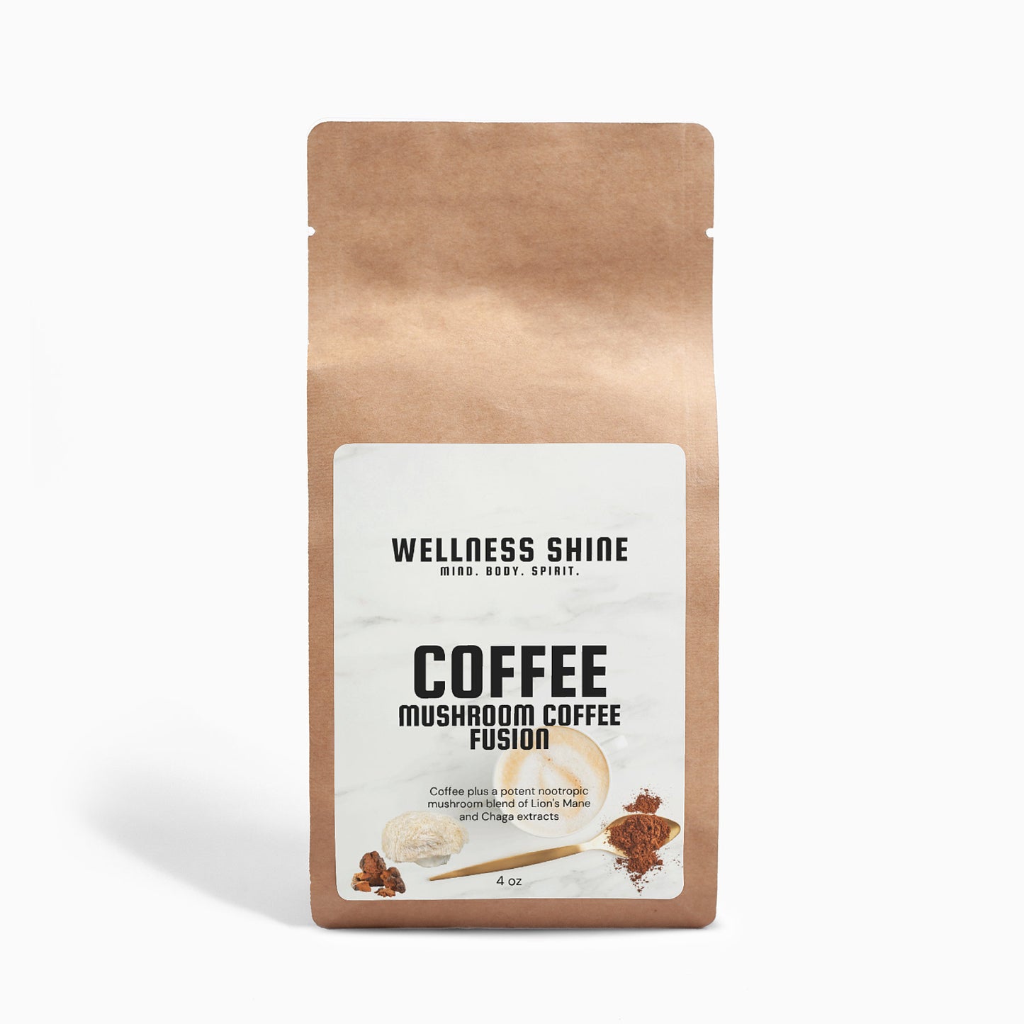 Mushroom Coffee Fusion – Lion’s Mane & Chaga – 4oz by Wellness Shine