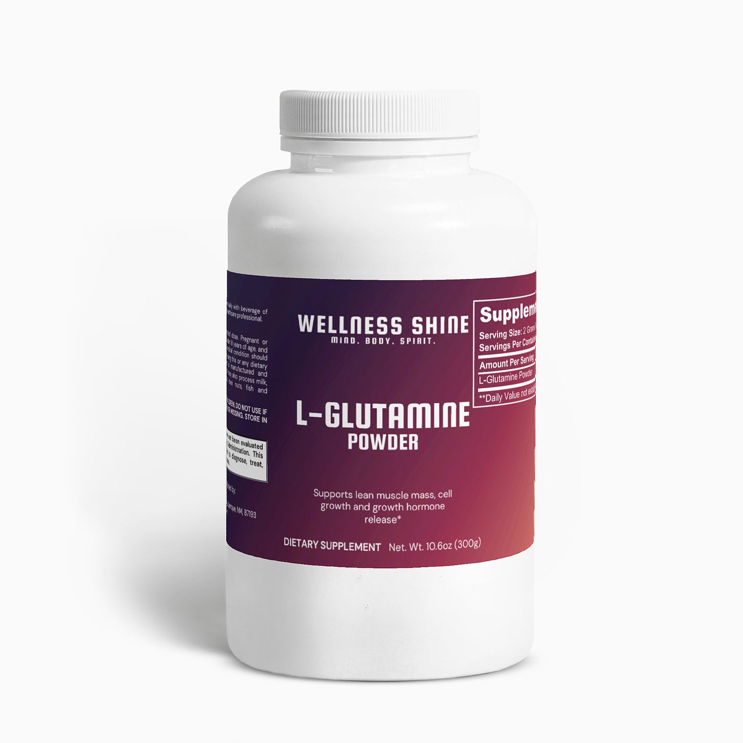 L-Glutamine Powder – 300g (150 Servings) by Wellness Shine