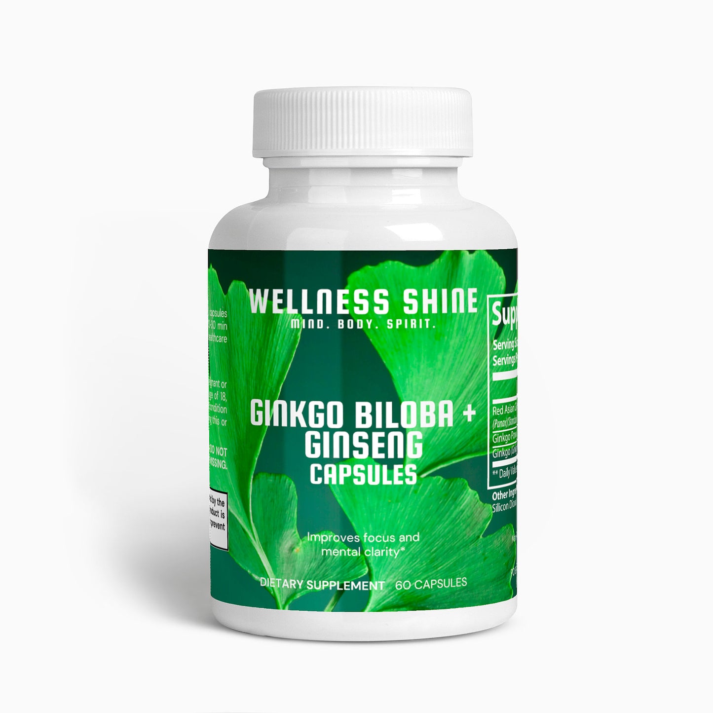 Ginkgo Biloba + Ginseng Supplement – Boost Energy, Focus & Circulation | 60 Capsules by Wellness Shine