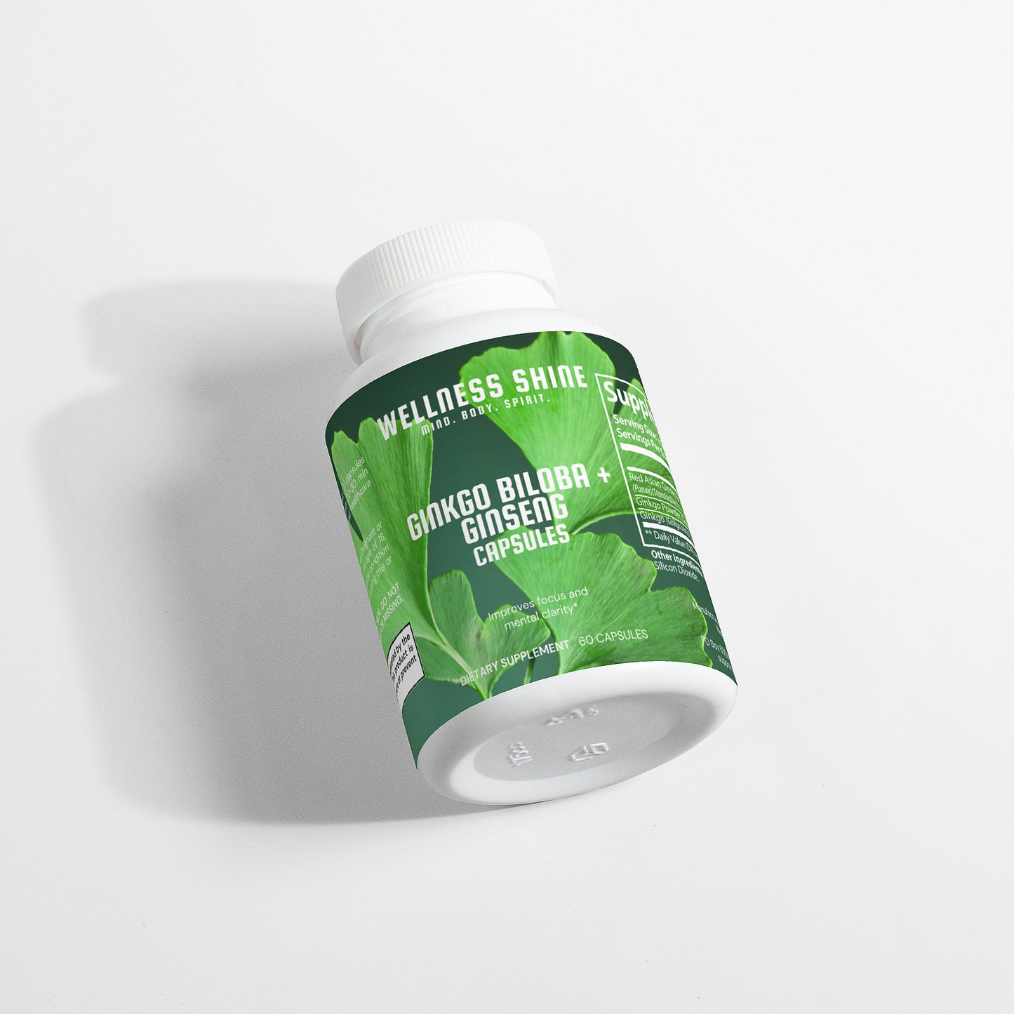 Ginkgo Biloba + Ginseng Supplement – Boost Energy, Focus & Circulation | 60 Capsules by Wellness Shine