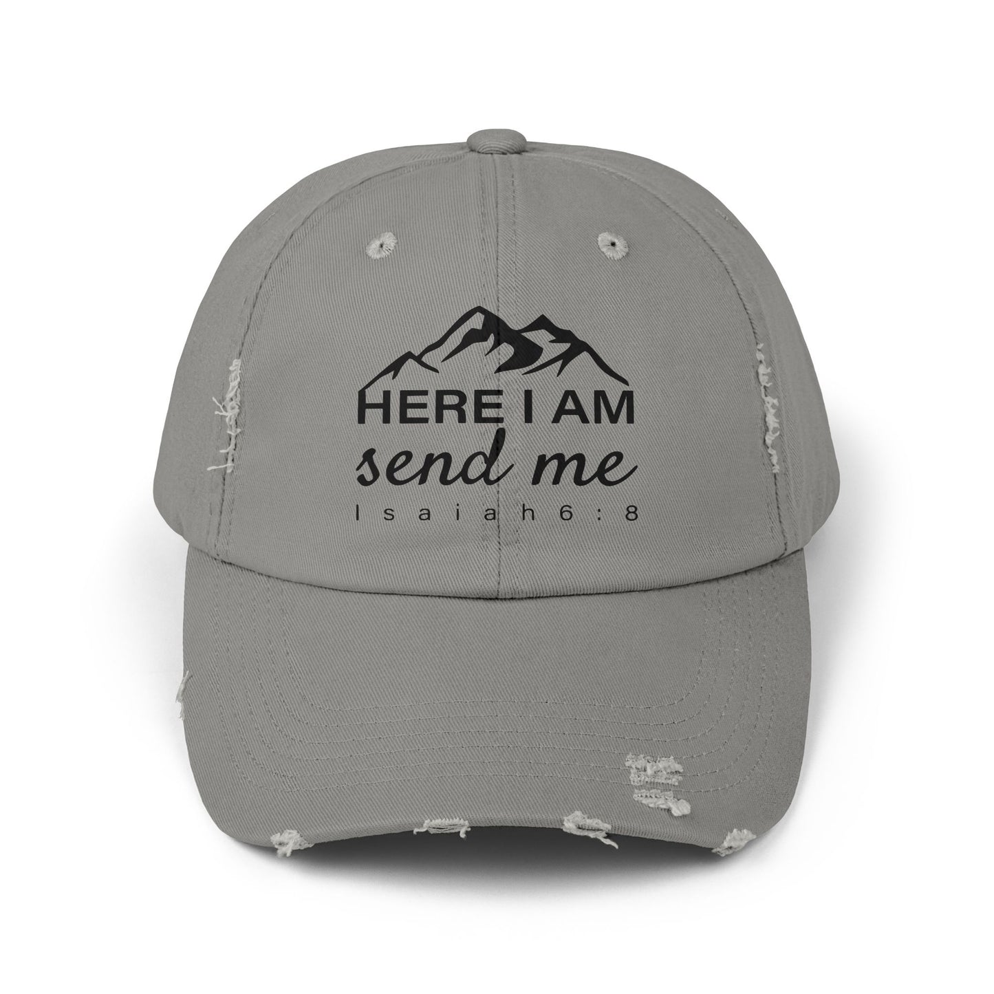 Here I Am Unisex Distressed Cap Christian Accessory