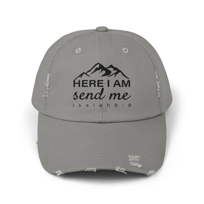 Here I Am Unisex Distressed Cap Christian Accessory