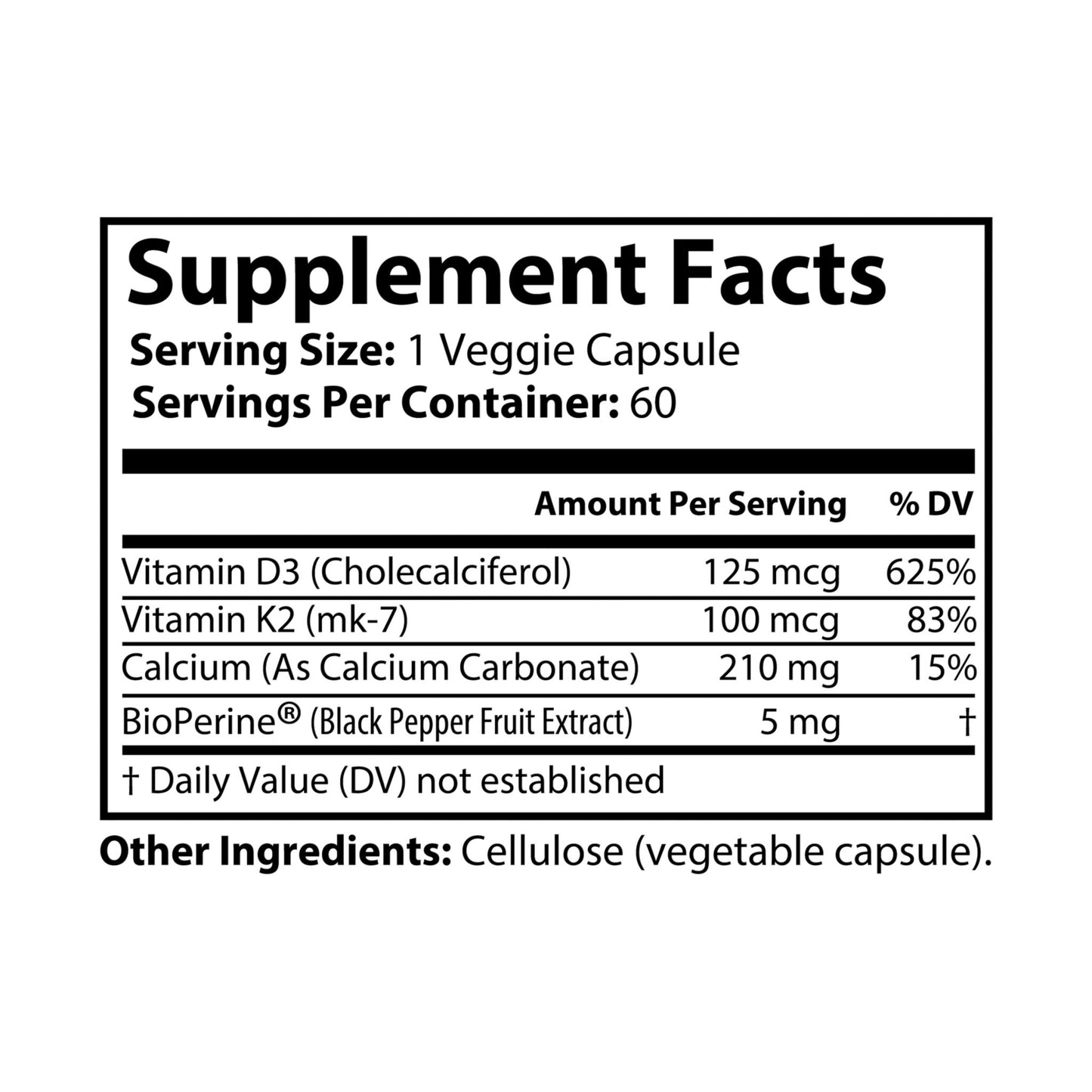 Wellness Shine Vitamin K2 + D3 Supplement (60 Capsules)