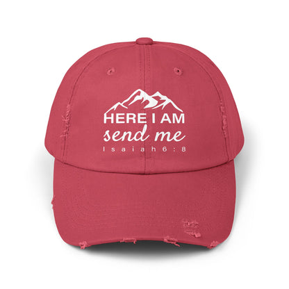 Here I Am Unisex Distressed Cap Christian Accessory