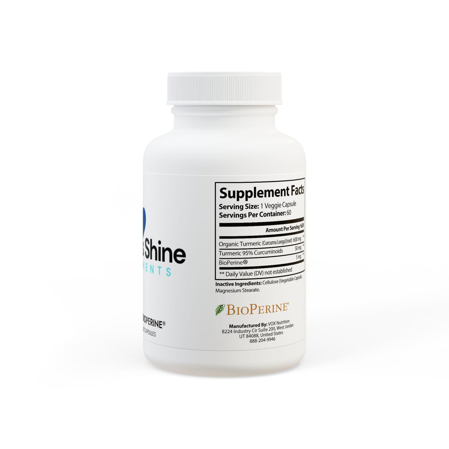 Wellness Shine Turmeric with BioPerine® (Black Pepper Fruit Extract) Supplement (60 Capsules)