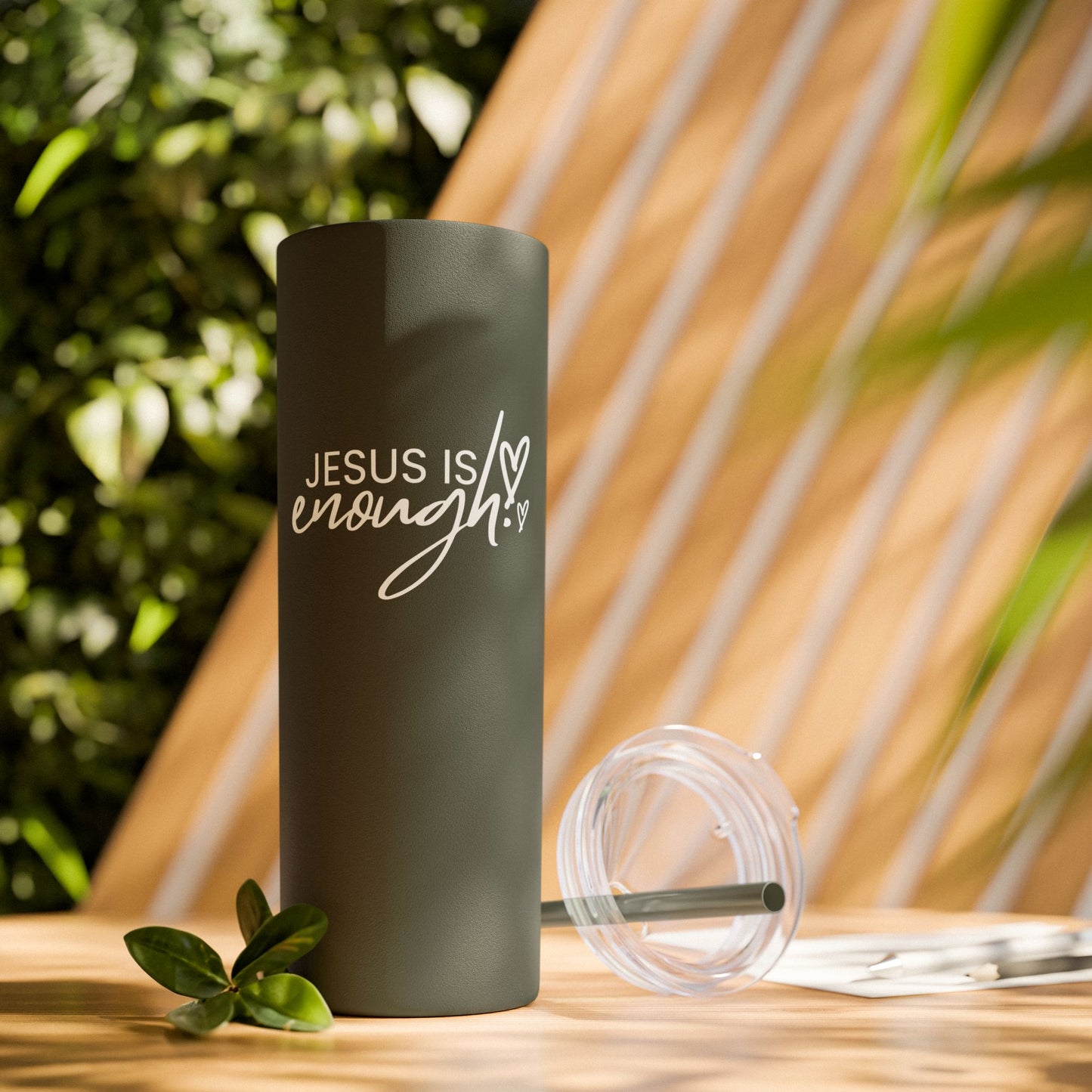 Jesus Is Enough Skinny Tumbler with Straw, 20oz