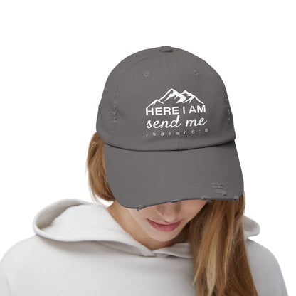 Here I Am Unisex Distressed Cap Christian Accessory