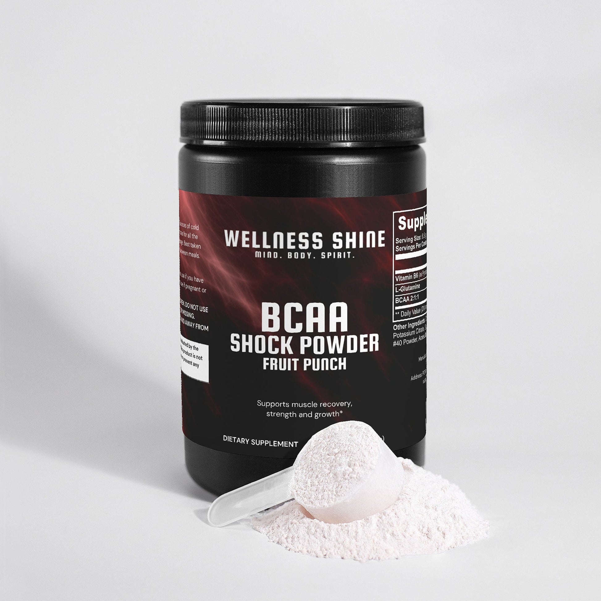 BCAA Shock Powder – Fruit Punch – 292.5g (45 Servings) by Wellness Shine - Wellness Shine