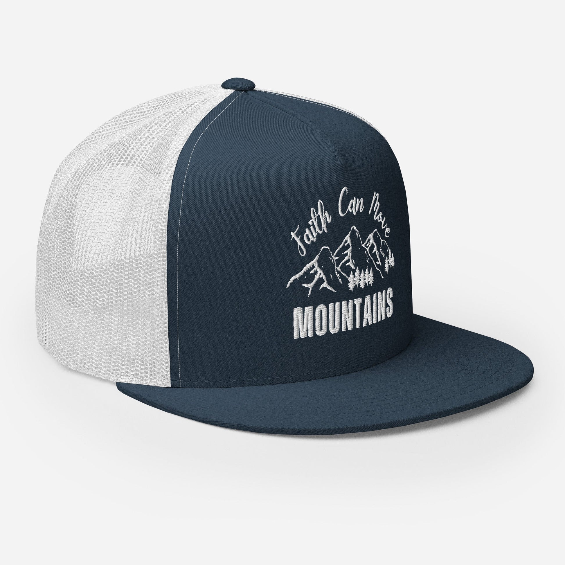 "Faith Can Move Mountains" Christian Hat, Bible Verse Hat, Yupoong 6006 Trucker Cap - Wellness Shine