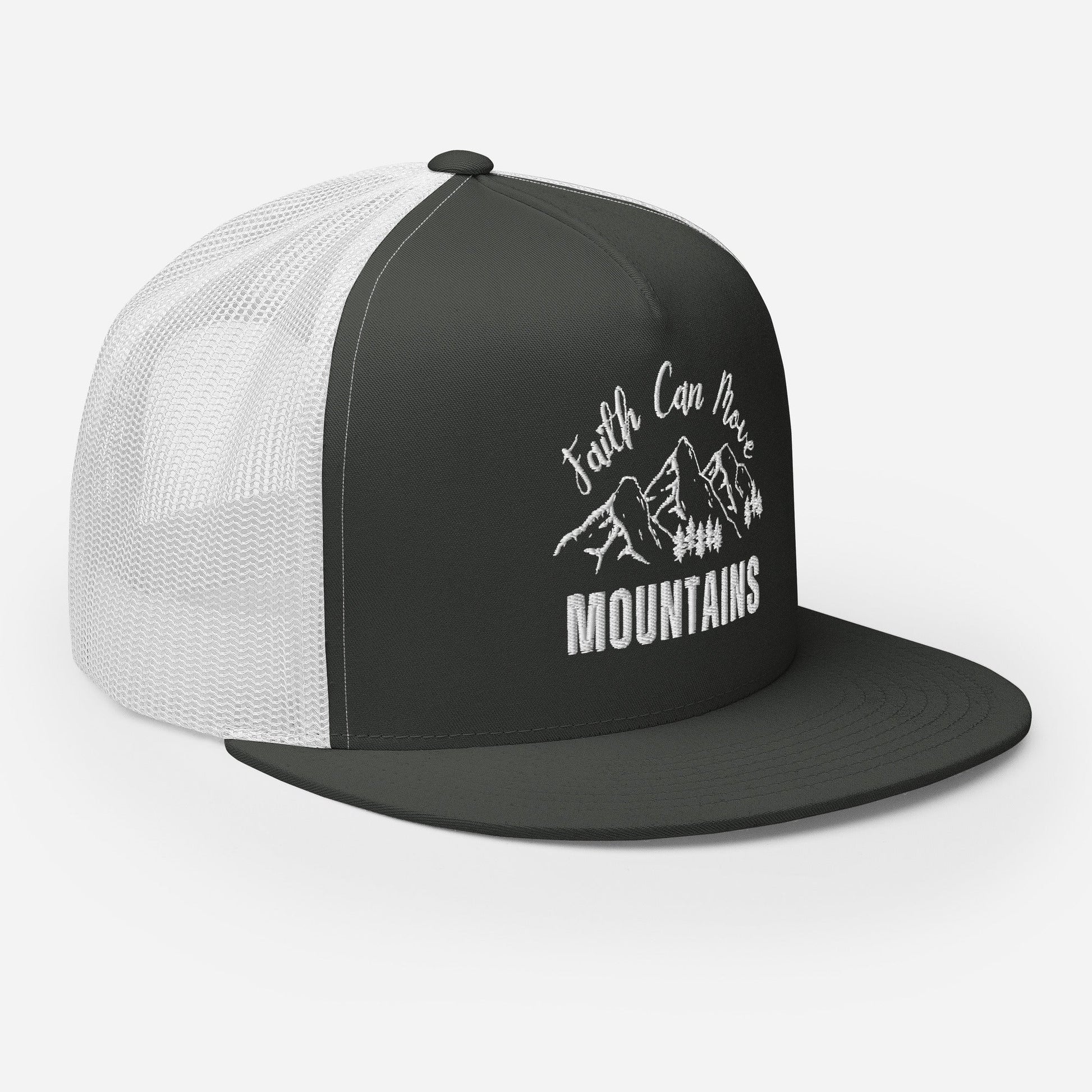 "Faith Can Move Mountains" Christian Hat, Bible Verse Hat, Yupoong 6006 Trucker Cap - Wellness Shine