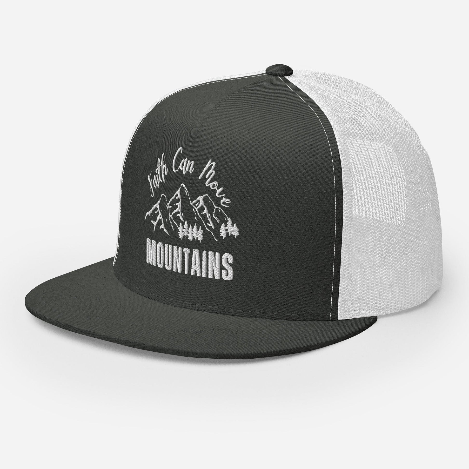 "Faith Can Move Mountains" Christian Hat, Bible Verse Hat, Yupoong 6006 Trucker Cap - Wellness Shine