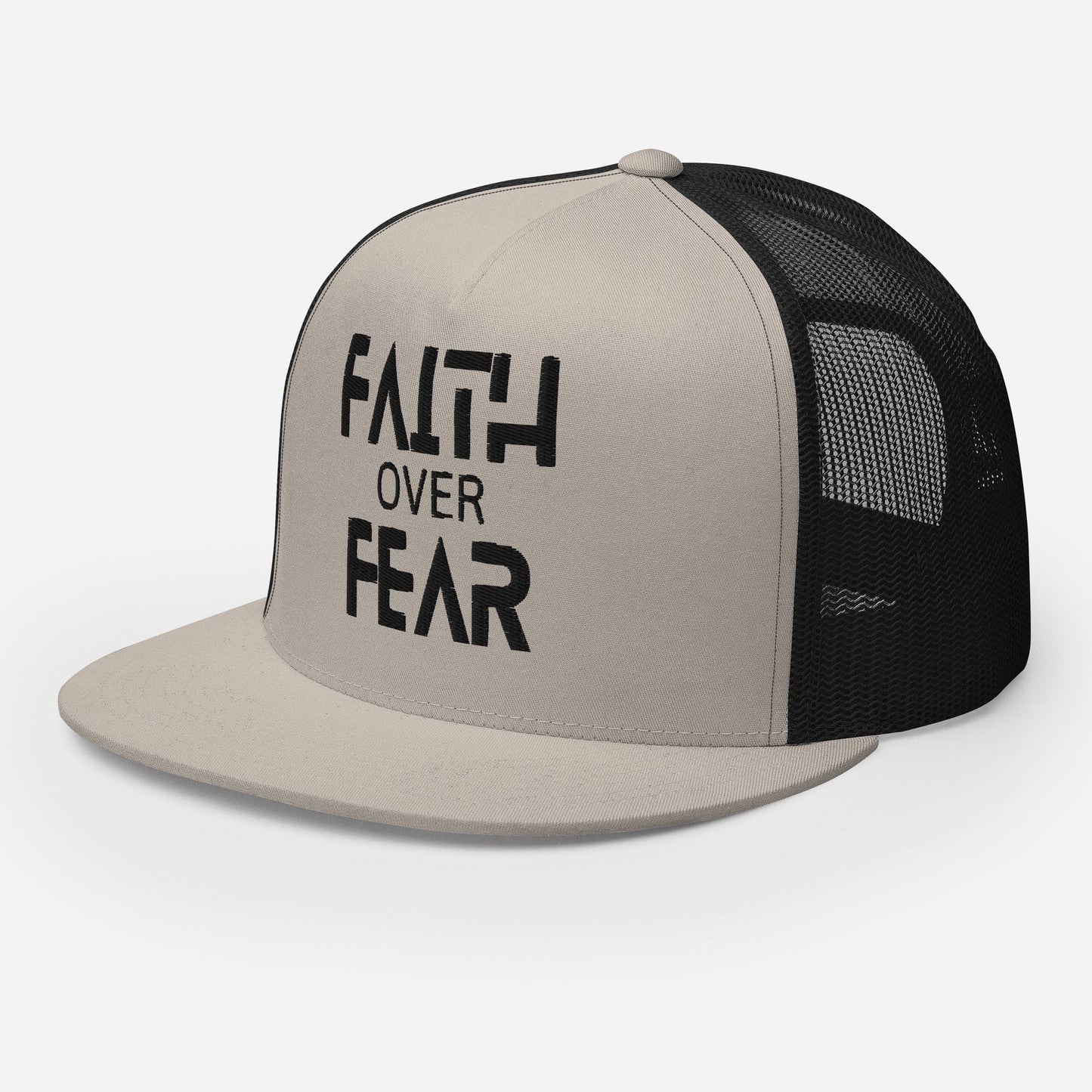 "Faith Over Fear" Christian Hat, Bible Verse Hat, Yupoong 6006 Trucker Cap - Wellness Shine
