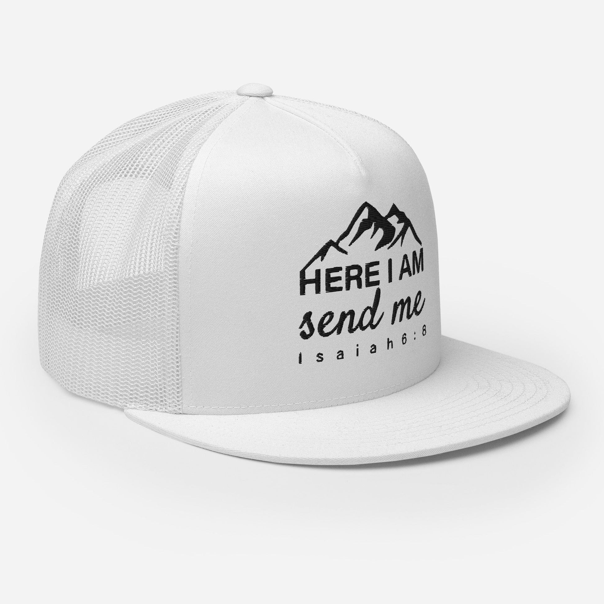 "Here I Am Send Me" Christian Hat, Bible Verse Hat, Yupoong 6006 Trucker Cap - Wellness Shine