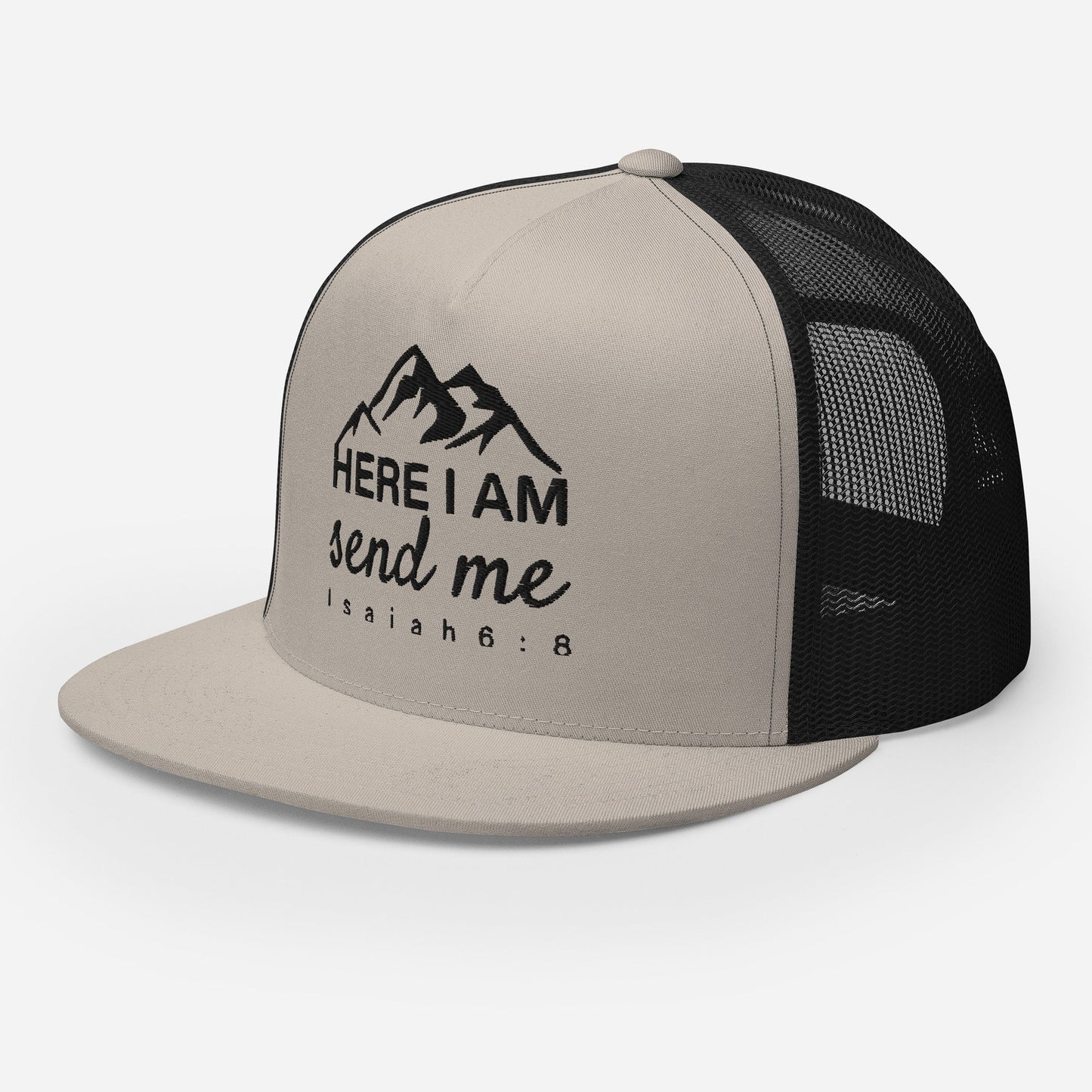 "Here I Am Send Me" Christian Hat, Bible Verse Hat, Yupoong 6006 Trucker Cap - Wellness Shine