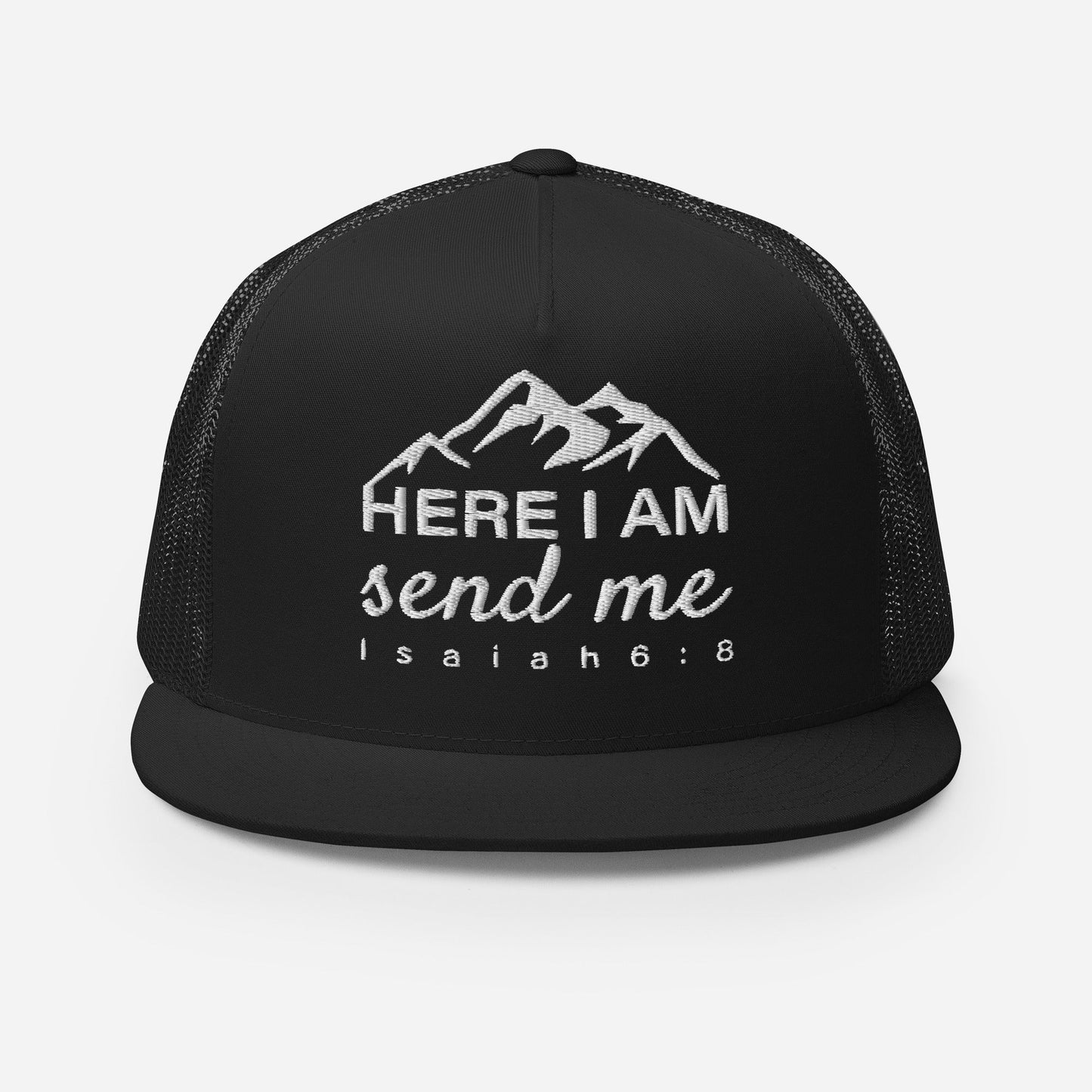 "Here I Am Send Me" Christian Hat, Bible Verse Hat, Yupoong 6006 Trucker Cap - Wellness Shine