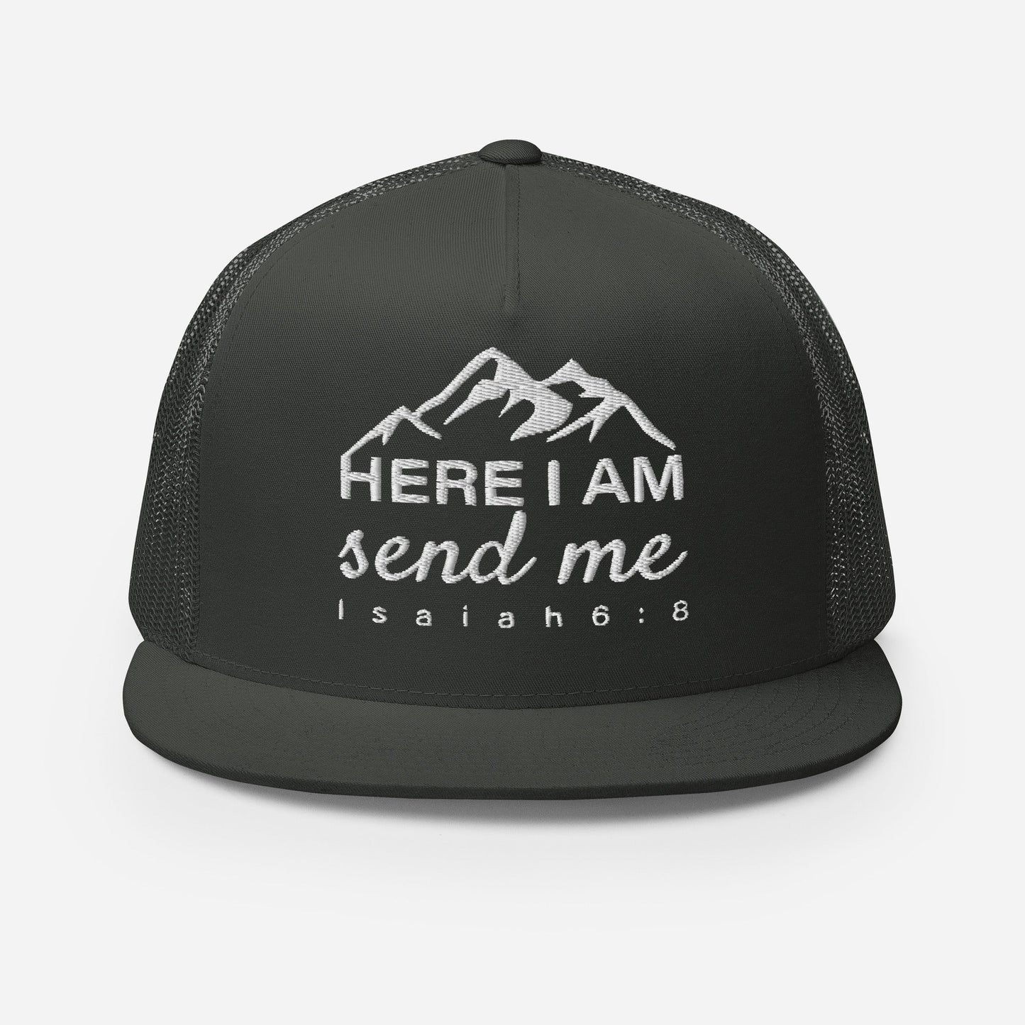 "Here I Am Send Me" Christian Hat, Bible Verse Hat, Yupoong 6006 Trucker Cap - Wellness Shine