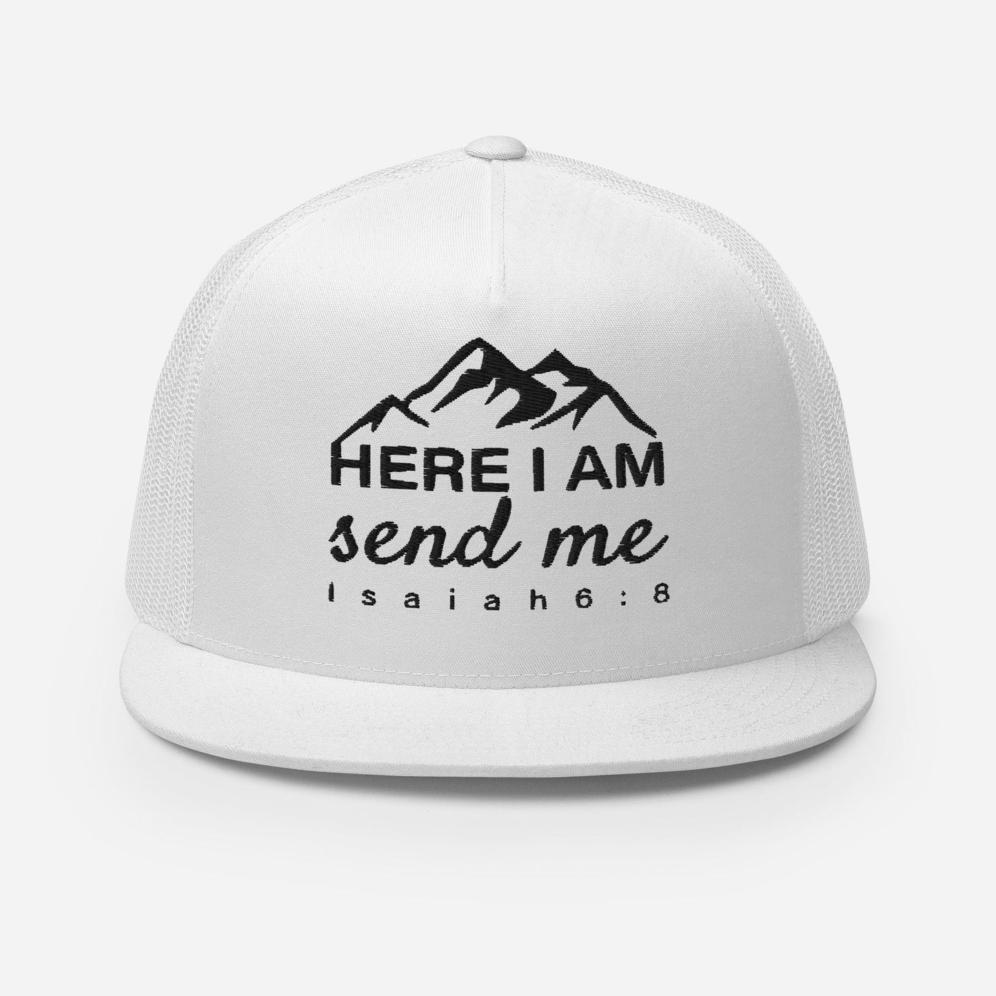 "Here I Am Send Me" Christian Hat, Bible Verse Hat, Yupoong 6006 Trucker Cap - Wellness Shine