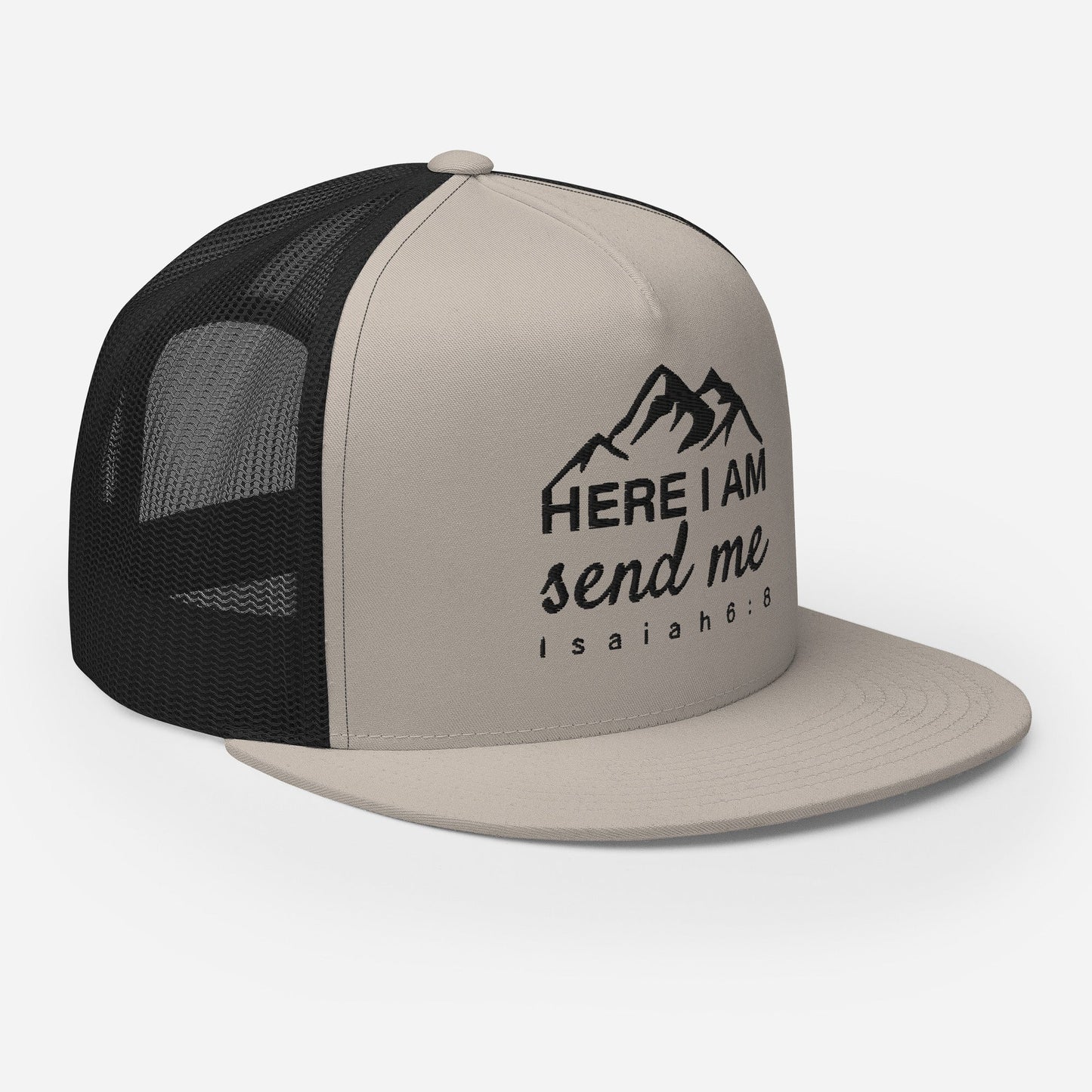 "Here I Am Send Me" Christian Hat, Bible Verse Hat, Yupoong 6006 Trucker Cap - Wellness Shine