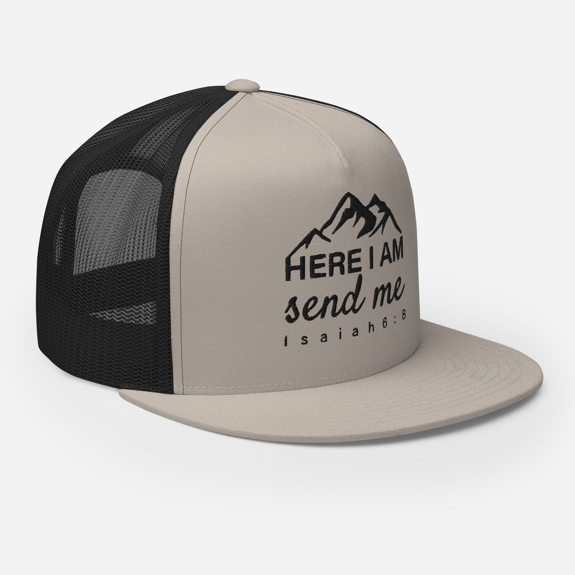 "Here I Am Send Me" Christian Hat, Bible Verse Hat, Yupoong 6006 Trucker Cap - Wellness Shine