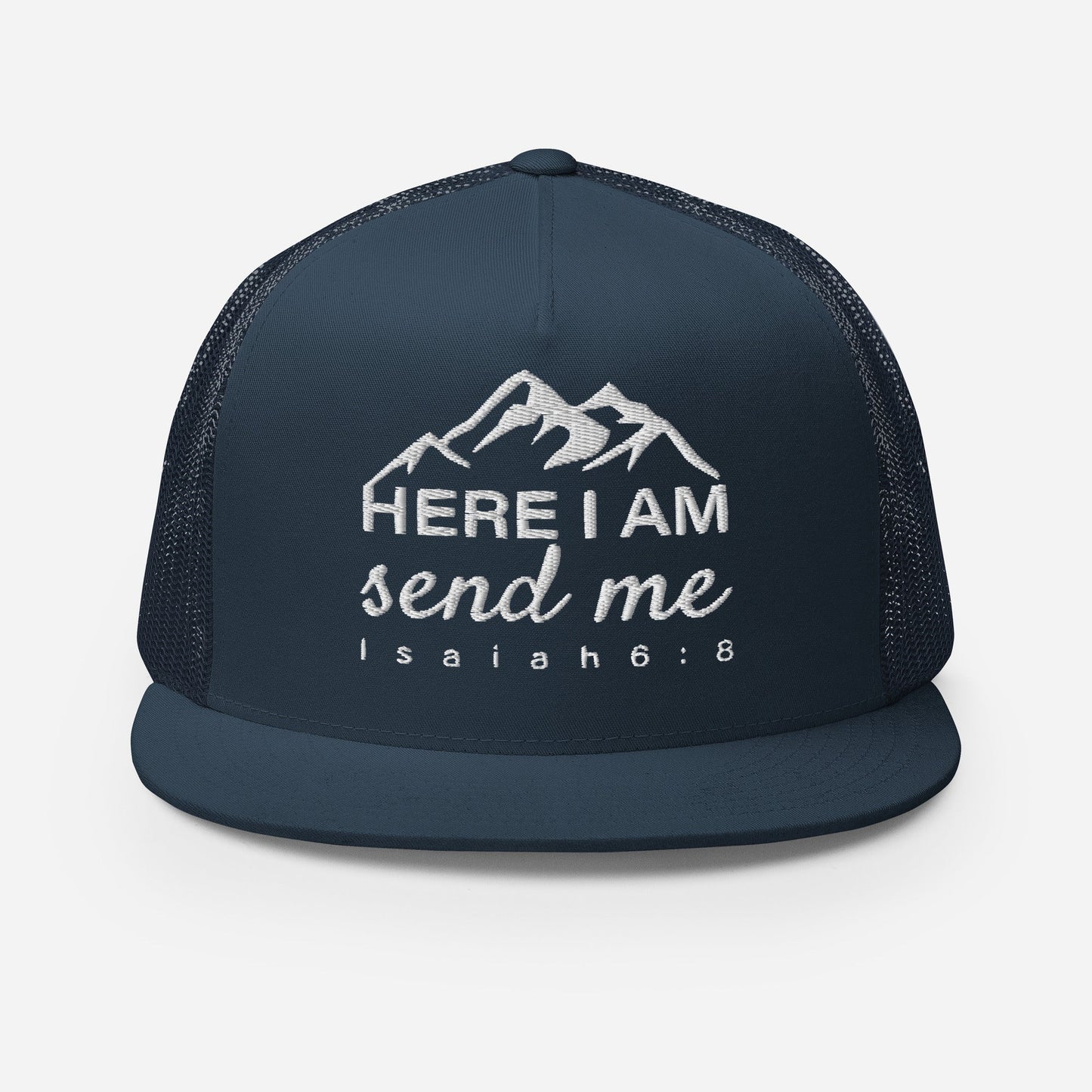 "Here I Am Send Me" Christian Hat, Bible Verse Hat, Yupoong 6006 Trucker Cap - Wellness Shine