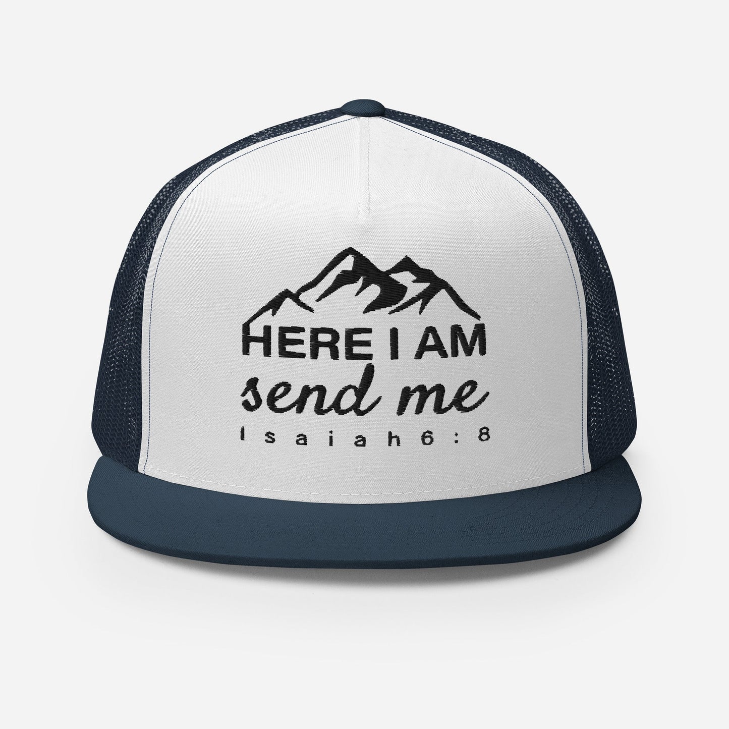 "Here I Am Send Me" Christian Hat, Bible Verse Hat, Yupoong 6006 Trucker Cap - Wellness Shine