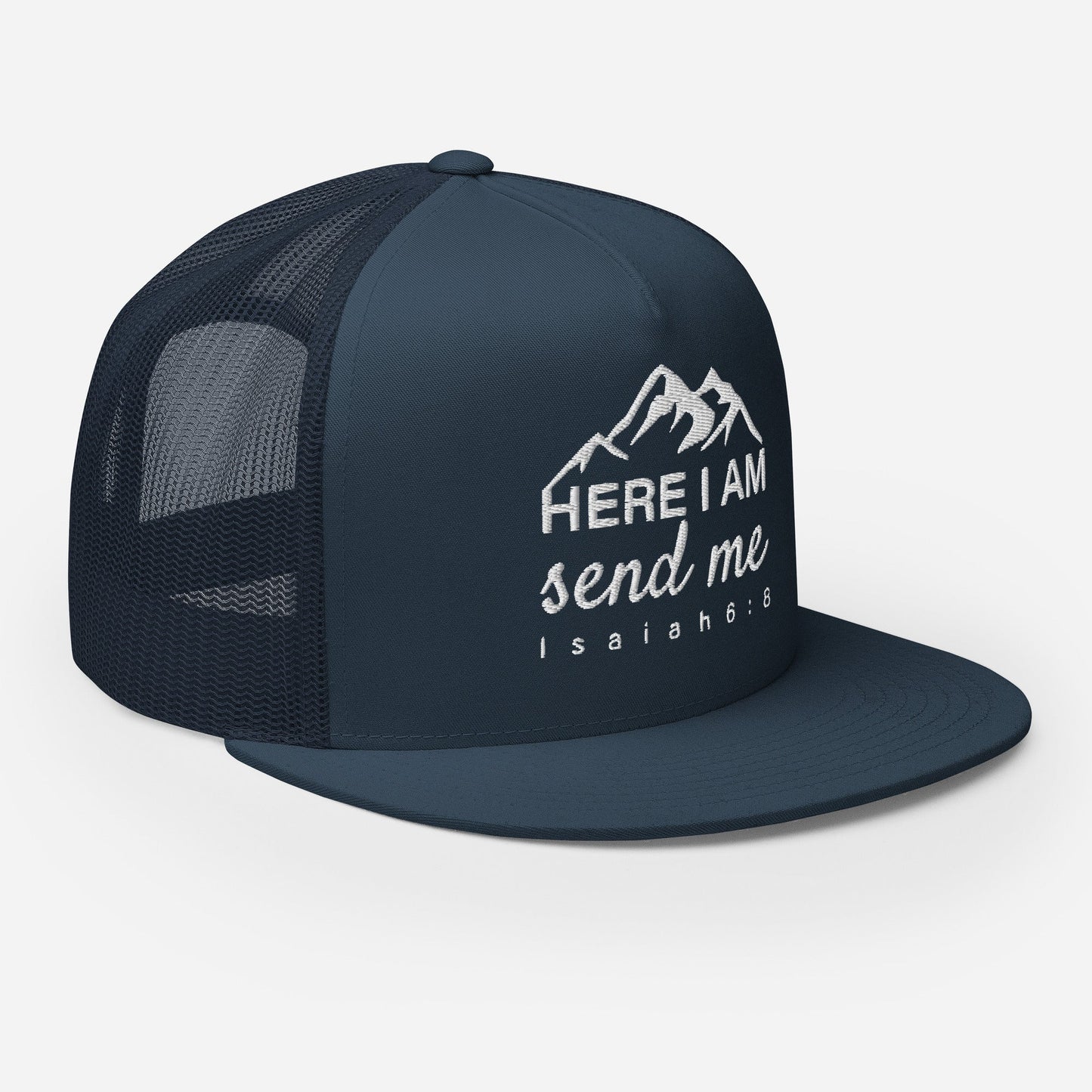 "Here I Am Send Me" Christian Hat, Bible Verse Hat, Yupoong 6006 Trucker Cap - Wellness Shine