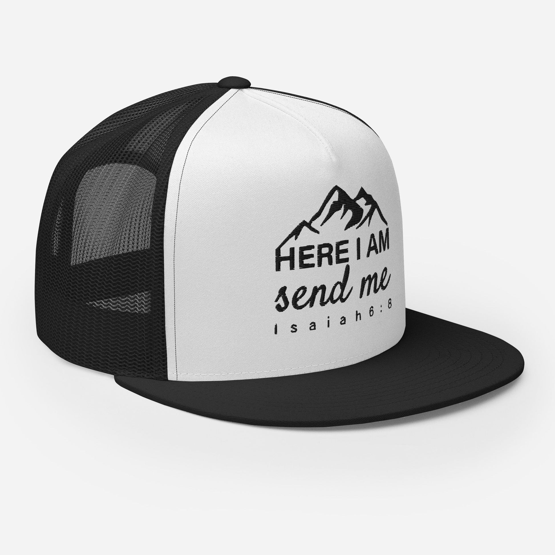 "Here I Am Send Me" Christian Hat, Bible Verse Hat, Yupoong 6006 Trucker Cap - Wellness Shine